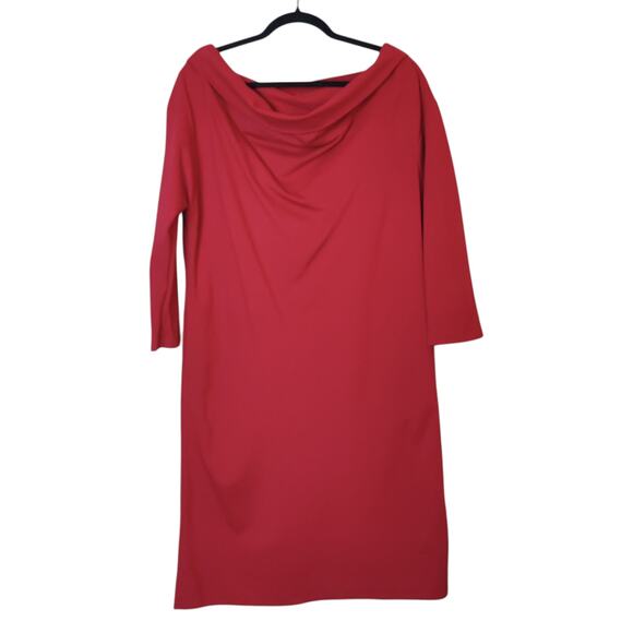 Le Muse Red Tube Dress Chic Cowl Neck Large Lagenlook Minimalist Quiet Luxury - Picture 2 of 14